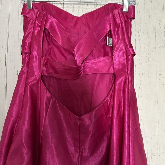 Jessica McClintock For Gunne Sax Hot Pink Formal Strapless Cocktail Party Dress - Picture 4 of 6